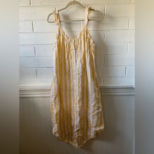 Trovata Birds of Paradis White Yellow Linen Cabana Stripe Flutter Strap Sundress